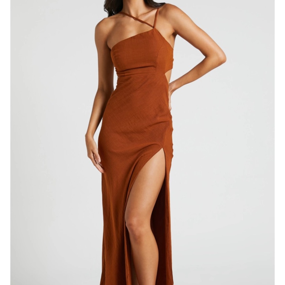 Showpo Orange Asymmetrical One Shoulder Gown